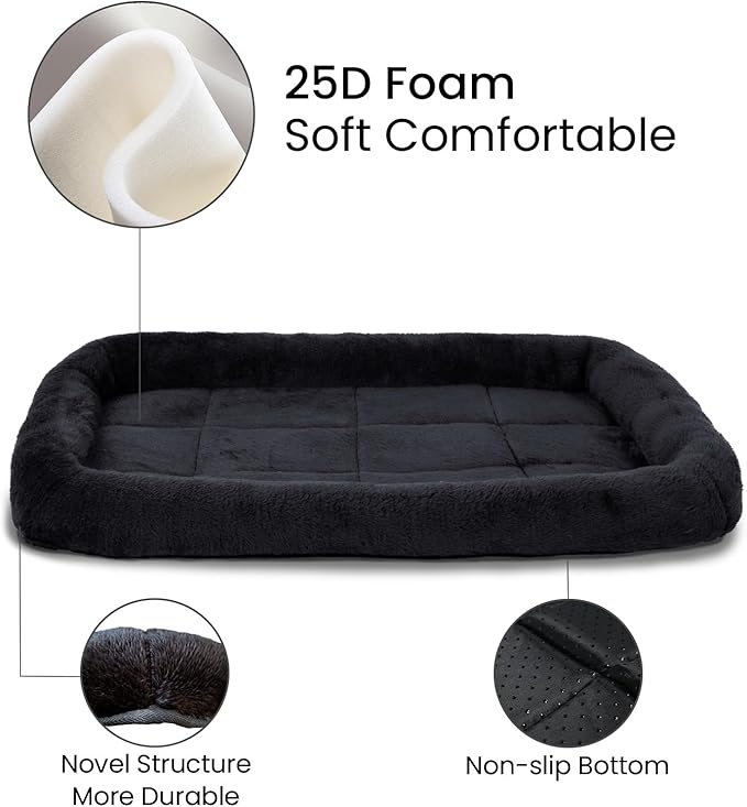 Patas Lague Bolster Dog Bed for Small Dogs 24''x18'', Soft Warm Foam Pet Sofa Bed, Machine Washable Pet Cat Crate Mat for Small Breeds, Black