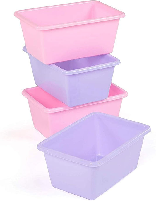 Humble Crew Toy Storage Bins for Kids, Set of 4, Pink/Purple, Small - Sturdy, Colorful Plastic Storage Bins for Classroom, Playroom, Nursery and More - Premium Toddlers Toy Organizer