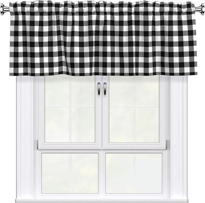 Black and White Checkerboard Curtain Valance Short Rod Pocket Window Treatment for Living Room Bedroom Kitchen Bathroom 1 Panel 54" W x 18" L