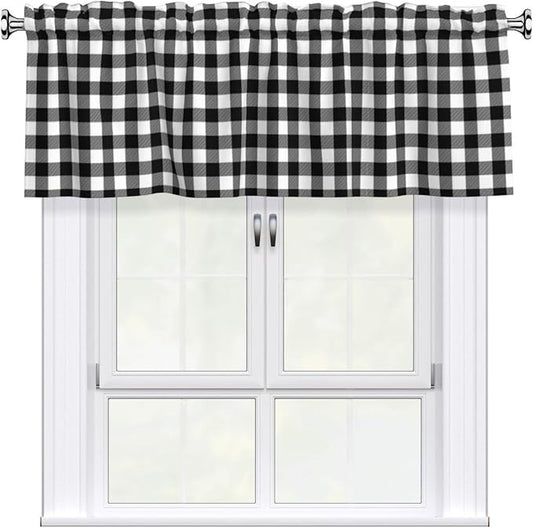 Black and White Checkerboard Curtain Valance Short Rod Pocket Window Treatment for Living Room Bedroom Kitchen Bathroom 1 Panel 54" W x 18" L