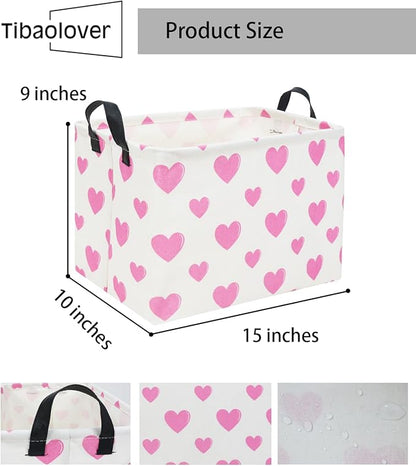 Rectangular Pink Basket Heart Toy Basket Baby Girls Basket Love Gift Basket Cute Kids Toy Storage Bin Organizer Shelf Book Basket Love Room Decor(Pink Love)