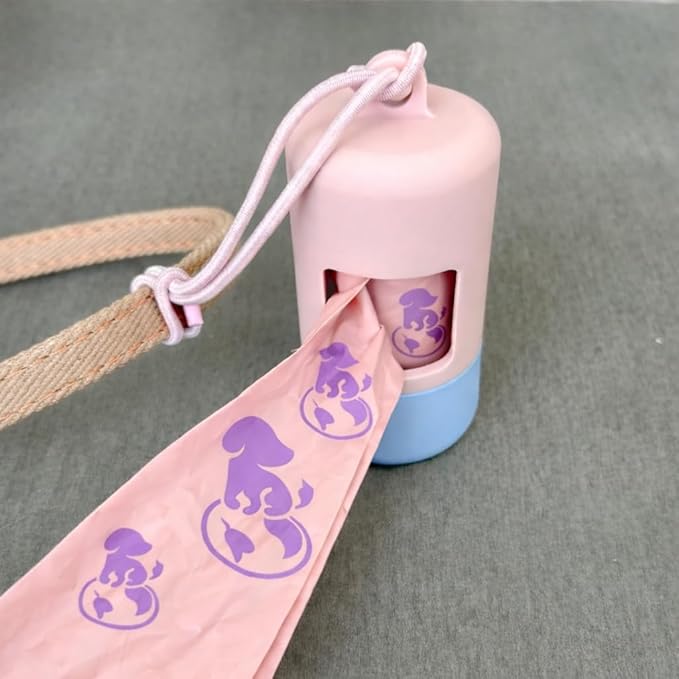 Dog Poop Bag Holder [2-Pack] | With 30 Extra-thick Dog Bags for Poop | Waste Bag Dispenser with Premium Soft-Touch Coating | Enlarged Dispense Opening, Stylish Color-Block Design (Blush Sky)