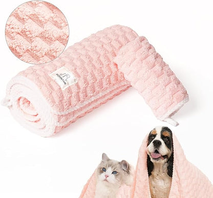 Microfiber Dog Towel Set for Drying Dogs – Absorbent, Quick-Dry, and Soft Towels for Bathing and Grooming Dogs and Cats, Including 2 Different Sized – Cloud Pet Towels (Pink)