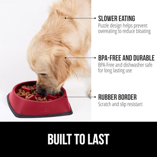 GORILLA GRIP Patented BPA Free Slow Feeder Dog Bowls, Interactive Puzzle Toy for Dogs and Cats Food Training Enrichment, Keeps Pets Busy and Prevents Puppy Overeating, All Breeds, 2 Cup, Red