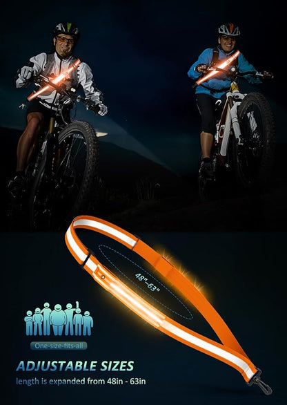 LED Reflective Belt Sash Walking Gear,Safety Lights for Walkers at Night,High Visibility Safety Rechargeable Reflective Running Gear for Men Women Kids Night Dog Walking Gear
