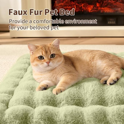 Cat Bed Mat, Soft Plush Faux Fur Kneading Pet Bed, Machine Washable Cat Sleeping Pad for Indoor Cats & Kittens, Non-Slip Fluffy Cat Rug for Couch Sofa Floor, 23x15 Inch Green