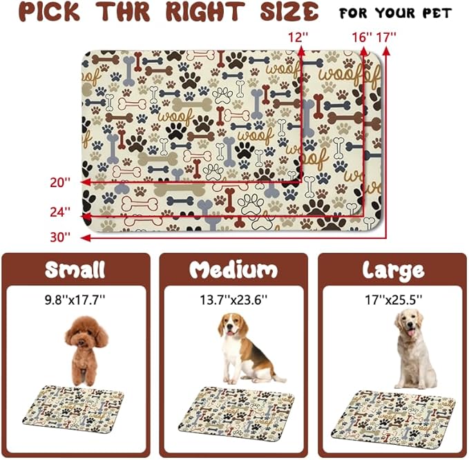 Dog Food Mats for Floors Waterproof, Dog Cat Water Bowl Mats Pet Feeding Absorbent Mat Dog Cat Pet Placemats for Food and Water Beige 17 * 30 inch