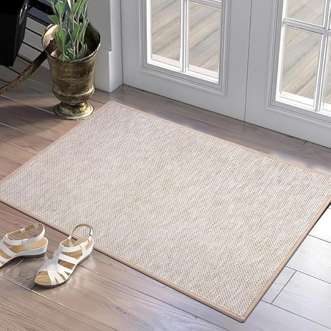 Ultra Thin Indoor Door Mat, Low-Profile Door Mats Indoor Entrance, Non-Slip Natural Rubber Backing Doormat, Washable Entryway Doormats, Fade Resistant Dirt Trapper for Kitchen, 47''x24'',Beige