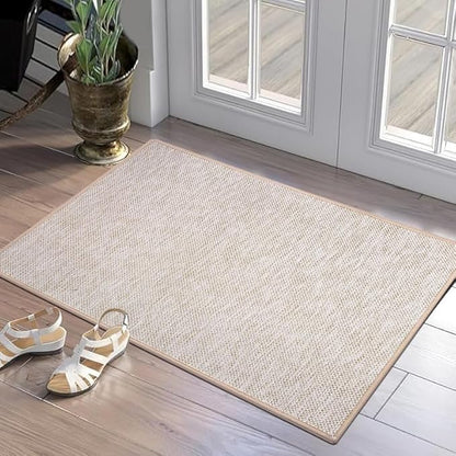 Ultra Thin Indoor Door Mat, Low-Profile Door Mats Indoor Entrance, Non-Slip Natural Rubber Backing Doormat, Washable Entryway Doormats, Fade Resistant Dirt Trapper for Kitchen, 47''x24'',Beige