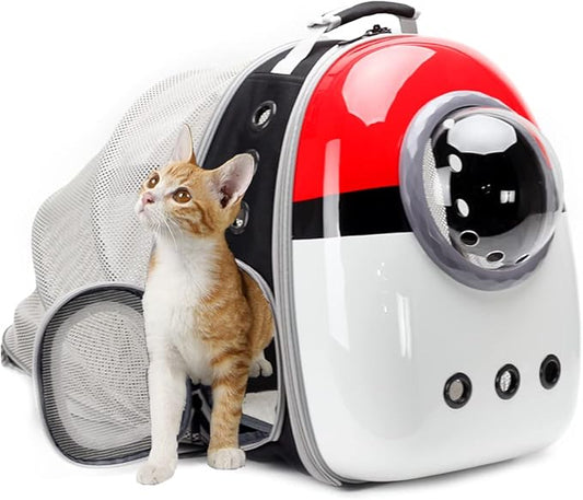 Back Expandable Cat Backpack Carrier, Fit up to 12 lbs, Hard Shell Bubble Dome Window Pet Transport and Carry Bag for Kitten Cat Bunny Rabbit and Small Puppy