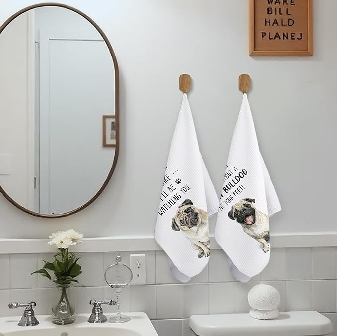 Funny Pug Kitchen Bathroom Towels, Gifts for Pug Lovers Women Dish Tea Towels, Dog Mom Dad Lovers Owner Gifts for Women Men Decorative Hand Towels for Kitchen Decor, 16x24 Inch Set of 2