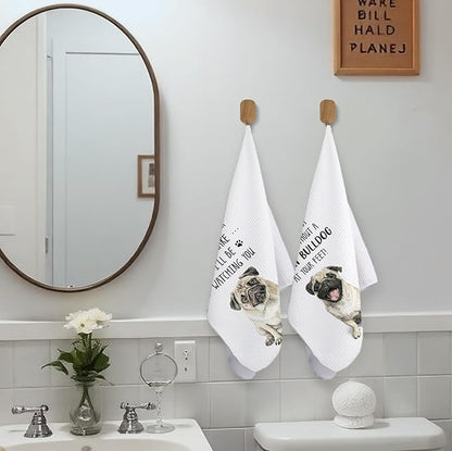 Funny Pug Kitchen Bathroom Towels, Gifts for Pug Lovers Women Dish Tea Towels, Dog Mom Dad Lovers Owner Gifts for Women Men Decorative Hand Towels for Kitchen Decor, 16x24 Inch Set of 2