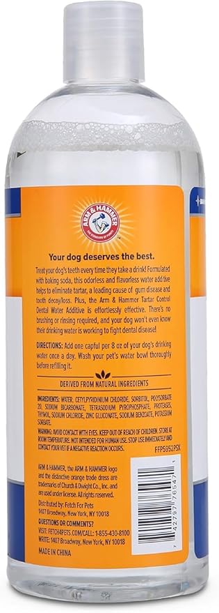 Arm & Hammer Clinical Care Dental Rinse for Adult Dogs, Odorless Flavorless No Taste Water Additive for Dog Dental Care, Helps Reduce Tartar & Freshen Breath, 16 Fl Oz - 2 Pack
