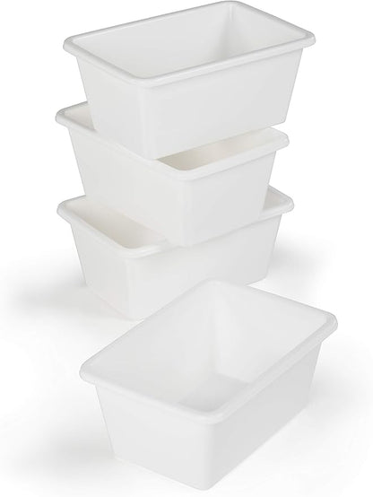 Humble Crew Toy Storage Bins for Kids, Set of 4, White, Small - Sturdy, Colorful Plastic Storage Bins for Classroom, Playroom, Nursery, and More - Premium Toddlers Toy Organizer Bins