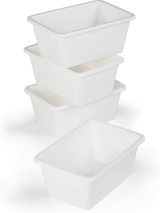Humble Crew Toy Storage Bins for Kids, Set of 4, White, Small - Sturdy, Colorful Plastic Storage Bins for Classroom, Playroom, Nursery, and More - Premium Toddlers Toy Organizer Bins
