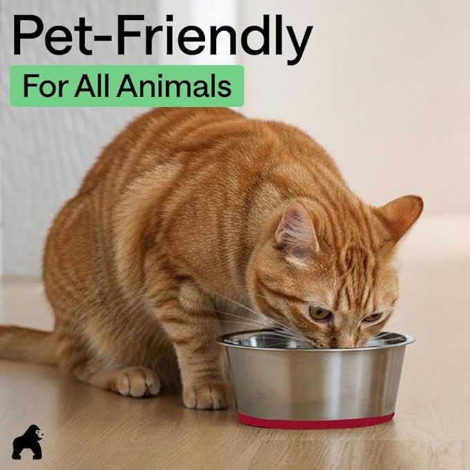 GORILLA GRIP Dog Bowls, Heavy Duty 304 Stainless Steel, Holds 4 Cups Each (32 fl oz) Food and Water Bowl for Feeding Dogs and Cats, Dishwasher Safe, Rust Resistant, BPA Free Rubber Base Set of 2 Red
