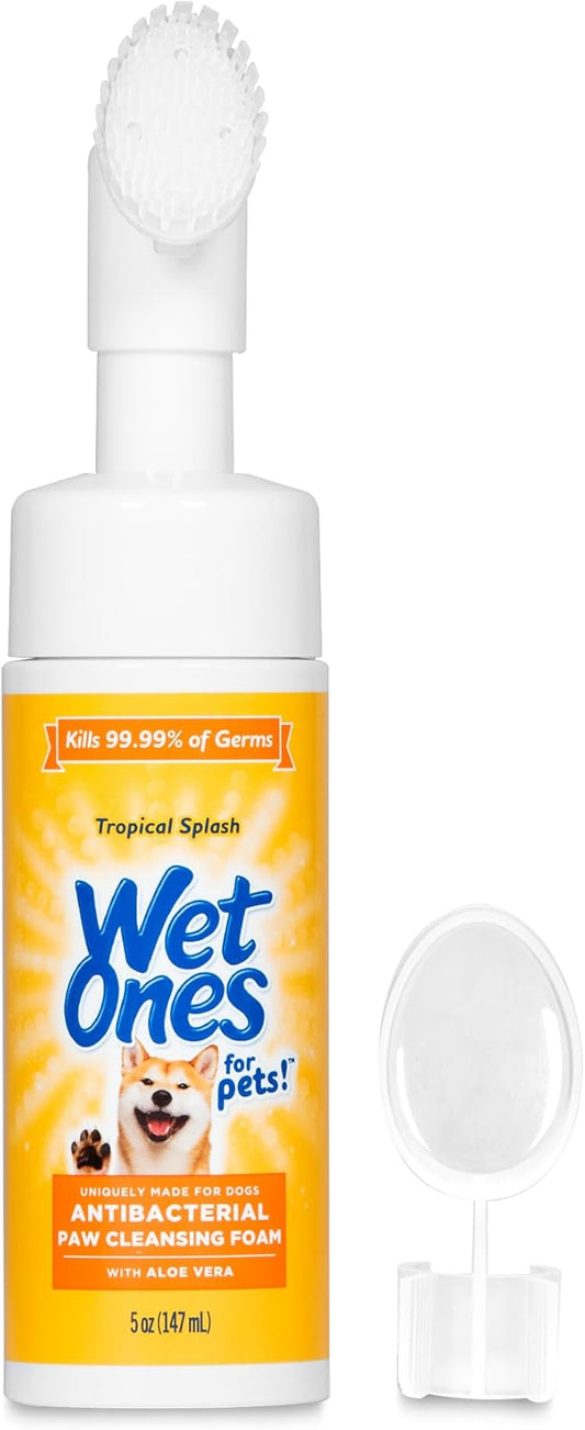 Wet Ones for Pets Antibacterial Dog Paw Cleaner with Built-in Scrubber Brush, Tropical Splash Scent - Foaming Cleanser for Dog Paws - Paw Washer & Grooming Care, 5 Ounce