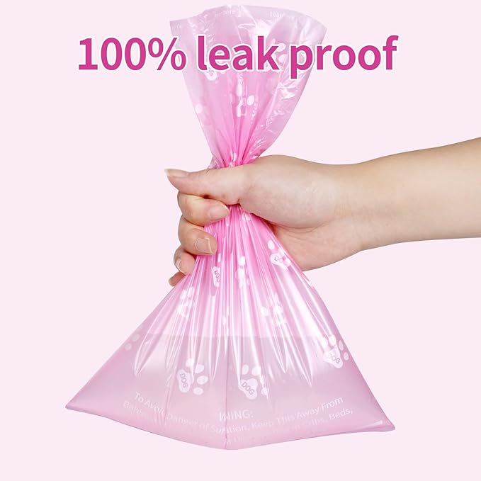 Toplive Dog Poop Waste Bags Set with Dispenser and Leash Clip, Leak-Proof Waste Bags for Outdoor Puppy Walking Cleanup, Poop Bags for Dog Doggy Cat Pet Replacement 18 Rolls (270 Bags), Pink