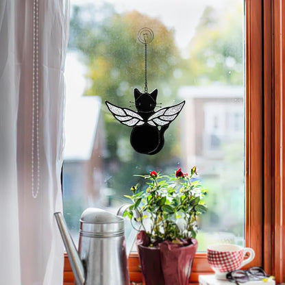 Black Angel Cat Memorial Gifts for Cat Lover,Stained Glass Window Hanging,Angel Wing Black Cats Suncatcher Decor,Cats Death Sympathy Gifts for Women,Daughter,Mothers Day,Christmas