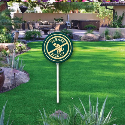 Uptell Metal Round Please Pick Up Yard Sign 9.2x9.2 Inch Classic Outdoor Lawn Decorations, Protect Your Grass & Property,With Stake 12.8"