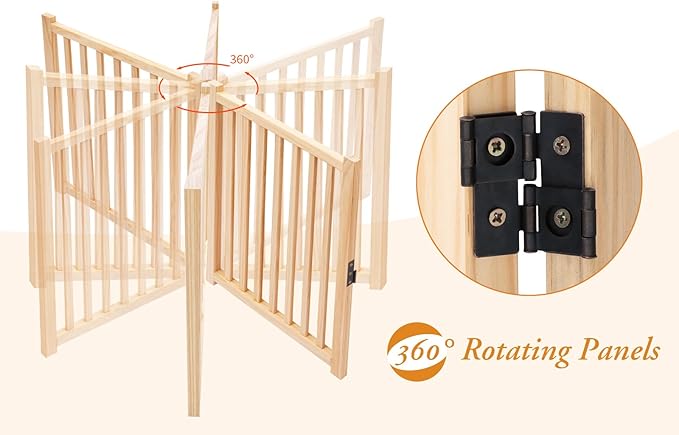 YOCAN Paint-Free Wooden Freestanding Dog Gates with Door for The House,Doorways, Stairs,Wood Dog Fences Indoor Pet Gate,Step Over Fence-4 Panel