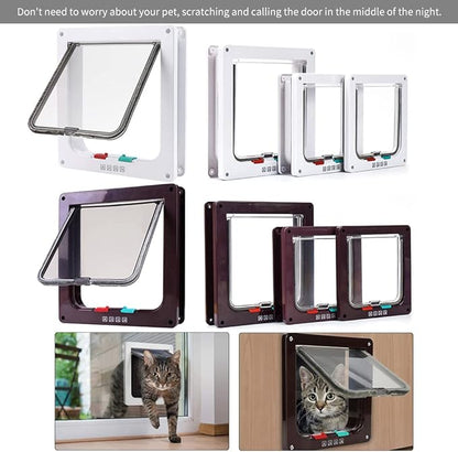 Large Cat Door Interior Door Pet Door for Cat Exterior Door 4 Modes Locking Suitable for Window and Wall (White)