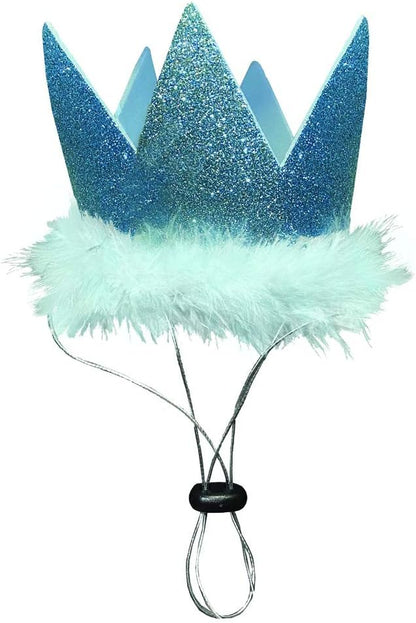 Huxley & Kent Pet Party Crown Hat for Dogs & Cats - Comfortable SnugFit Adjustable Straps - Glitter Crown for Parties, Gotcha Days & Celebrations - Blue, Large