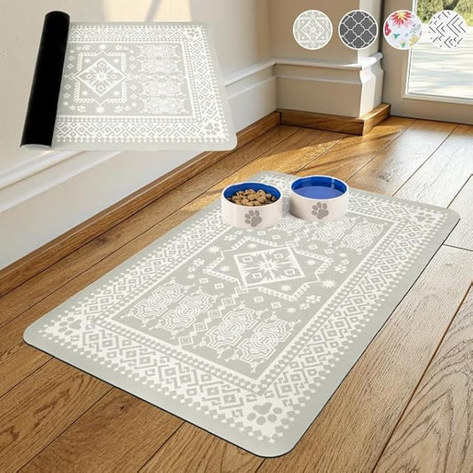 KOOLTAIL Dog Food Mat, Absorbent Pet Feeding Mat for Food and Water Bowls, Placement Pad for Floors with Waterproof Rubber Backing, Quick Dry Water Dispenser Mat for Dogs Puppy Cats, Medium, 16"x24"