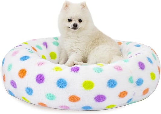 23 Inch Calming Dog Bed for Small Dogs Cats, Kitty Puppy Round Anti-Anxiety Warm Bed, Soft Cozy Anti-Slip Donut Washable Pet Bed, Fits up to 30 lbs Pets