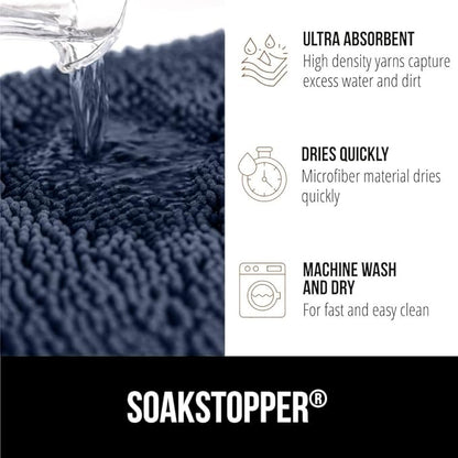 GORILLA GRIP SoakSTOPPER Dog Door Mat, 70x24 Machine Washable Rug Absorbent Doormat Captures Moisture Mud Dirt, Quick Dry Soft Chenille Entryway Rugs Indoor Entrance Mats for Dog Paws, Navy Blue