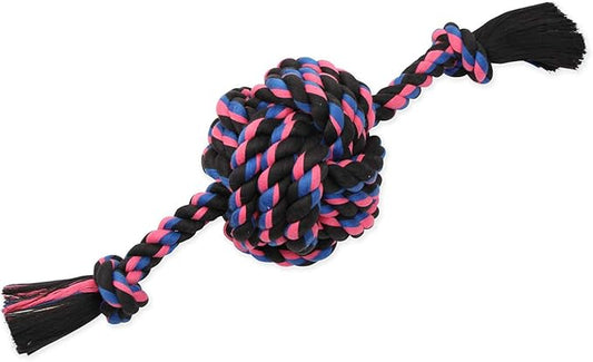 Mammoth Pet Products Flossy Chews Multi Color Monkey Fist Ball with Rope Ends - Premium Cotton-Poly Rope Tug Toy for Dogs - Interactive Dog Tug Toy - Heavy Duty Dog Toy with Rope Ball for Big Dogs - Jumbo, 20” - Assorted Colors