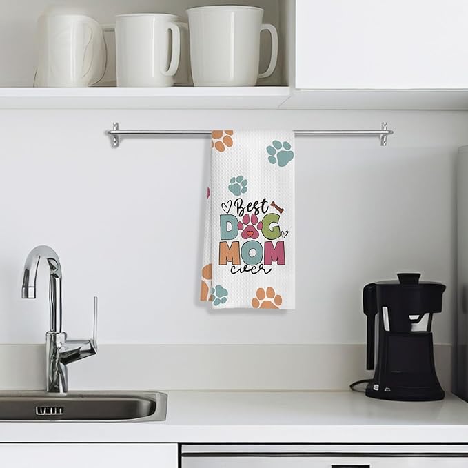 Dog Mom Gifts Kitchen Towels, Dog Lovers Owners Gifts for Women, Colorful Dogs Paws Hand Towels for Bathroom, 16x24 Inches