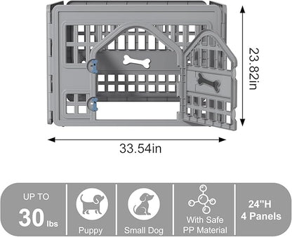 DRATO Dog Pet Playpen Gate for Dogs Cats Safe Secure Indoor Outdoor Pet Fence with Gate Easy to Clean Keep Pets Secure (Gray, 33.54 * 33.54 * 23.82, 4)