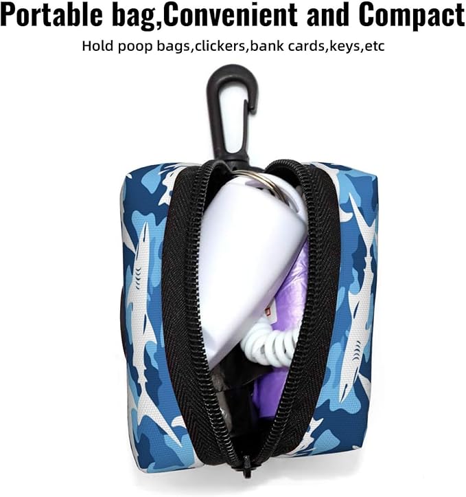 Dog Poop Bag Holder for Leashes - Lightweight Pet Waste Bags Dispenser Doggy Zippered Pouch for Puppy Walking Accessories(Shark Camo)