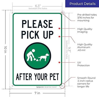 Clean Up After Your Dog Sign, Please Pick Up After Your Pet Sign, 10x7 Inches, Rust Free .040 Aluminum, Fade Resistant, Made in USA