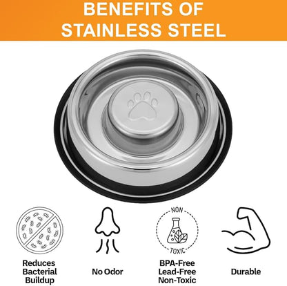 Neater Pet Brands Stainless Steel Slow Feed Bowl - Non-Tip & Non-Skid - Stops Dog Food Gulping, Bloat, Indigestion, and Rapid Eating (.75 Cup)