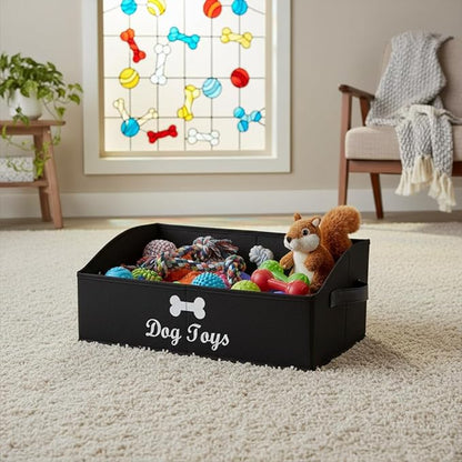 Morezi Linen-cotton blend dog toy basket and dog toy box, dog toy basket storage - Perfect for organizing pet toys, blankets, leashes, chew toys - Black - Dog