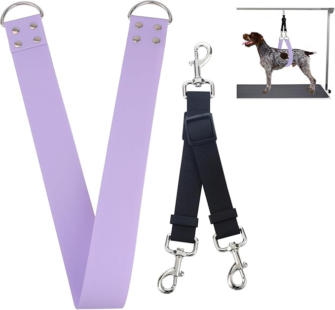 Pet Dog Grooming Belly Strap – 2 Inch Wide Waterproof PVC Support Band, Adjustable Grooming Loop Restraint for Bathing, Trimming & Pet Salon Use(Lilac-Long)