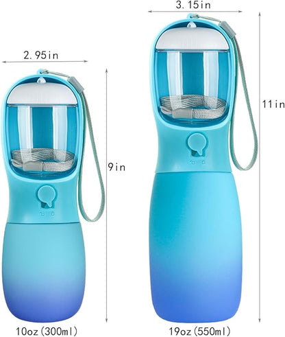 Dog Water Bottle,2 in 1 Portable Pet Water Bottle with Food Container,Lightweigh,Portable Water Dispenser,Outdoor for Cat,Puppy,Pets for Walking,Hiking,Travel (Blue, 10Oz)