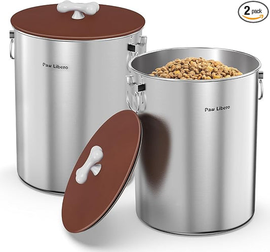 2PK 25 Lbs Stainless Steel Dog Food Storage Container with Airtight Lid & Ceramic Bone Handle, Large Metal Dog Food Bin for Dogs & Cats, Keep Fresh, Easy to Clean