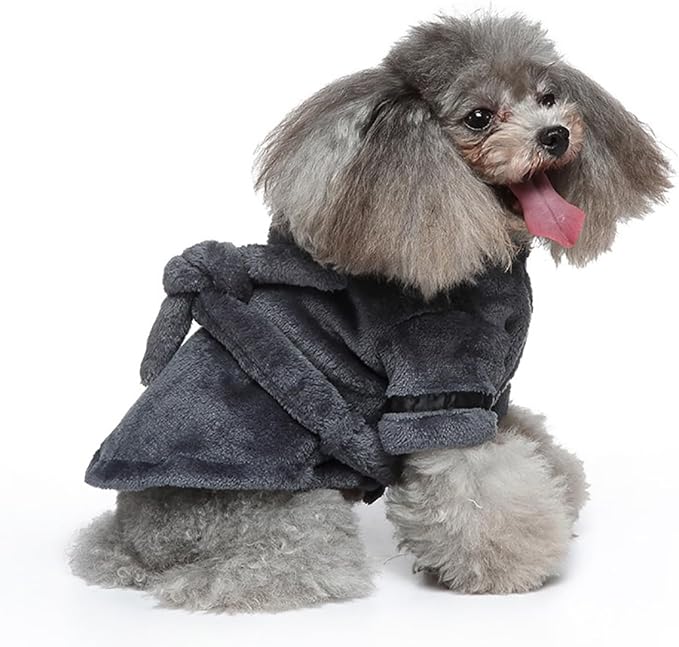 Luxury Small Dog Bathrobe - Soft Flannel Pajamas, Quick Drying Hooded Bath Robe, Super Absorbent Towel for Puppies and Cats