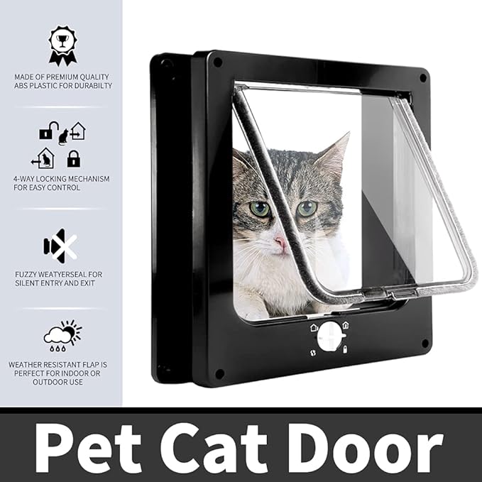 EASY JOY Cat Doors(Outer Size 8.6" x 7.5"), 4-Way Locking Cat Door for Interior Exterior Doors, Weatherproof pet Door with Magnet for Cat or Dog < 16.1 inches in Girth(Black M)