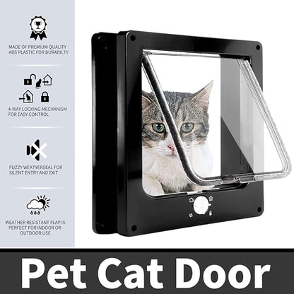 EASY JOY Cat Doors(Outer Size 8.6" x 7.5"), 4-Way Locking Cat Door for Interior Exterior Doors, Weatherproof pet Door with Magnet for Cat or Dog < 16.1 inches in Girth(Black M)