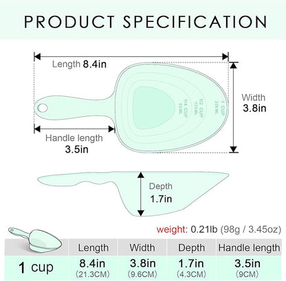 Melamine Pet Food Measuring Scoop, 1 Cup 1/2 Cup 1/4 Cup with Clear Measurement Lines for Dog, Cat, Bird, and Rabbit, Durable, Ergonomic Handle, Dishwasher safe-Green