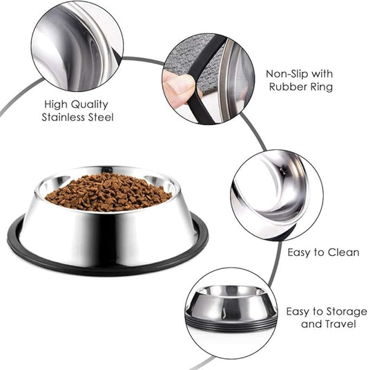 Stainless Steel Dog Bowls, 2.2 Cup/18oz Cat Bowl Water and Food with Rubber Base, Pet Bowls for Medium Dogs, Cats and Rabbit, 2Pack