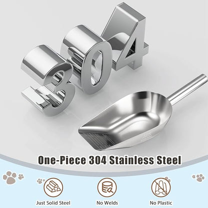 Dog-Cat Food Scoop 3/4 Cup / 6oz, Aloxina Thickened 304 Stainless Steel Pet Food Scoop with Long Handle, Precision Scale, Easy to Clean, Suitable for Wet and Dry Food