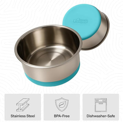 GORILLA GRIP Dog Bowls, Heavy Duty 304 Stainless Steel, Holds 1 Cup Each (8 fl oz) Food and Water Bowl for Feeding Dogs and Cats, Dishwasher Safe Rust Resistant BPA Free Rubber Base Set of 2 Turquoise