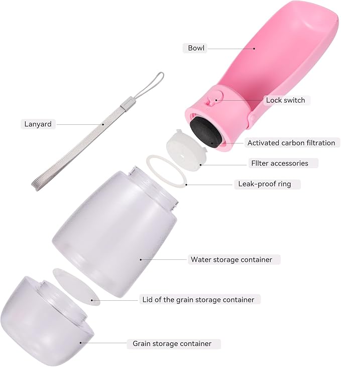 2-in-1 Foldable Pet Travel Water Bottle, Feeding Vessels for Pets, 11.8oz Water & 7oz Food Container for Dogs and Cats, Portable Leak-Proof Dispenser for Hiking, Walking & Camping White
