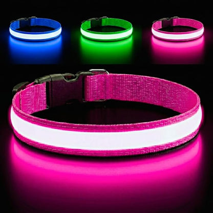 Light Up Dog Collar – Reflective, Adjustable & Rechargeable Electronic Glow Pet Collars – Bright, Comfortable, High Visibility LED Dog Collar for Night Safety, Outdoor Walk & Flashing Fun, Pink, Small