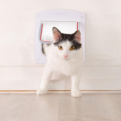 Saintrygo Cat Door 4 Way Rotary Locking Flap Door for Interior Exterior Weatherproof Pet Doors for Cats & Dogs Circumference < 23", Outer Size 9.61" x 7.99"
